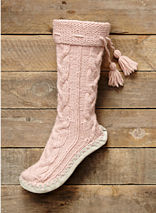 Pompom-tie slipper socks