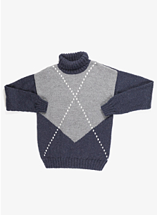 Intarsia lozenge sweater with roll neck