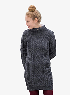 Cabled dress with zipped neck