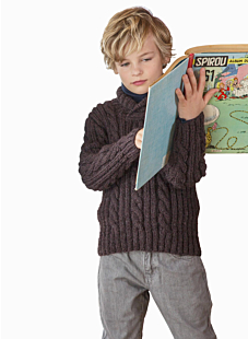 Cabled sweater with shawl collar