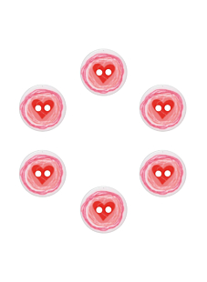 Pack of 6 heart print buttons Ø 12 mm
