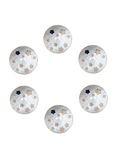 Set of 6 mother of pearl buttons engraved with stars Ø 25 mm