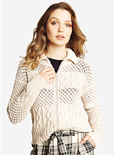 Lace work & cable zipped jacket