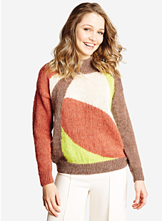 High neck sweater with intarsia