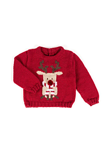 Deer intarsia sweater with round collar