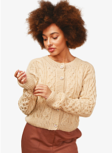 Cabled cardigan with round neck