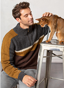 Colour block sweater with zip collar