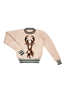 Deer intarsia sweater with round collar