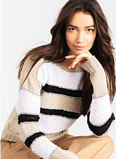 Long sleeved lace and stripe satin sweater