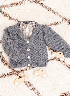 Shawl collar cabled baby jacket