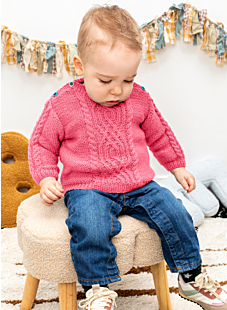 Boat neck baby sweater with central cable