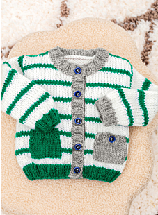 Baby cardigan in Stocking Stitch with stripes & pockets