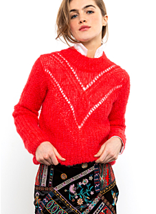 Sweater with beaded rib & lace