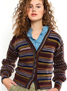 V neck cardigan with patterned sleeves