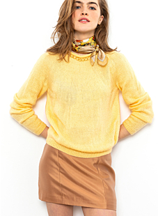 Yoke sweater with rolled collar