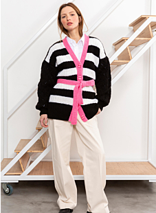 Striped cardigan with lace sleeves