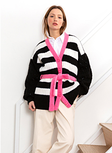 Striped cardigan with lace sleeves
