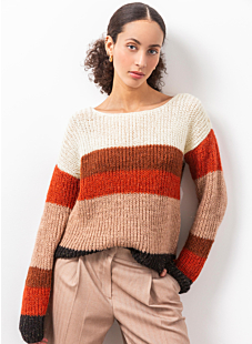 Striped sweater with buttoned shoulder