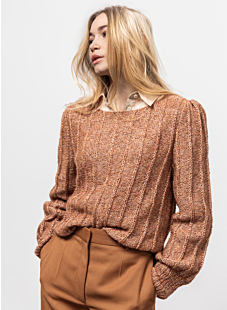 Boat neck puff sleeve sweater