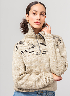 High neck zipped intarsia sweater