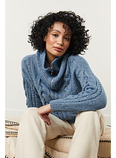 Trucker collar cable sweater