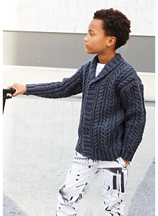 Cable cardigan with shawl collar
