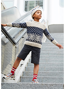 Intarsia sweater with cables