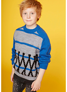 Intarsia sweater with round collar