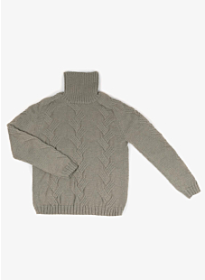 Flat-cable, saddle-sleeved, roll-neck sweater