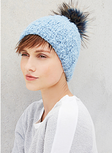 Bouclé bobble hat with fur bobble