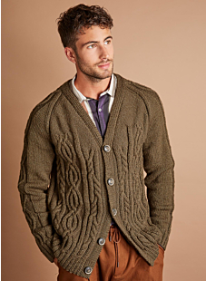 Cable-knit cardigan with saddle sleeves