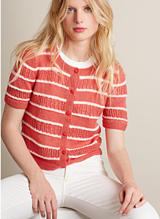 Short sleeved cardigan with openwork panels