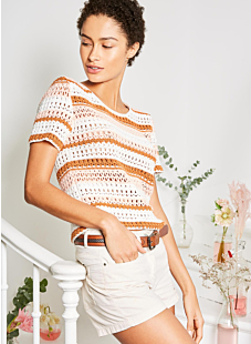 Short-sleeve openwork crochet sweater