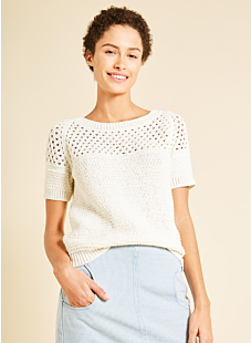 Short-sleeve openwork sweater