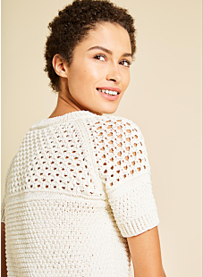 Short-sleeve openwork sweater