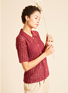 Openwork polo-shirt style cardigan