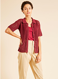 Openwork polo-shirt style cardigan