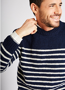 Navy sweater with round collar