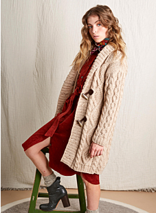 Cable coat with shawl collar