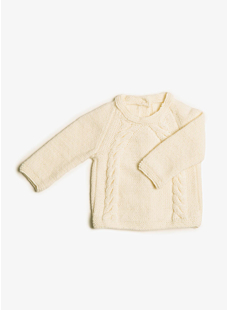 Cabled sweater with back opening
