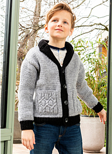 Bicolour shawl collar jacket with patterned pockets