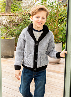 Bicolour shawl collar jacket with patterned pockets