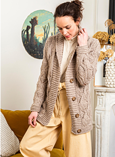 Lacy cables jacket with shawl collar