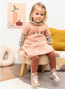Stocking stitch baby dress with short sleeves