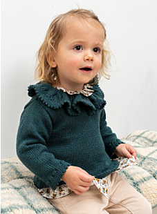 Baby sweater with lace edging and collar