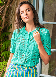 Lace and cables polo shirt Canelle
