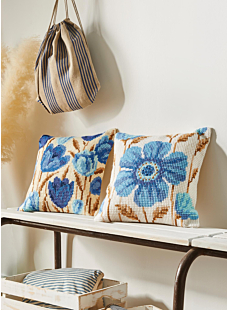 Blue tulips cross-stitch cushion kit, 40 x 40 cm