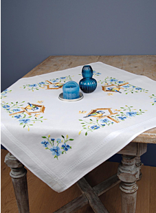 Bird table cross-stitch tablecloth kit, 80 x 80 cm