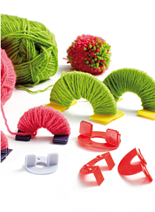 Coloured plastic pompom makers