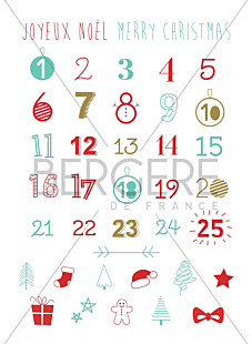 Sheet of customisable Christmas numbers, 21 x 30 cm, Bergère de France
